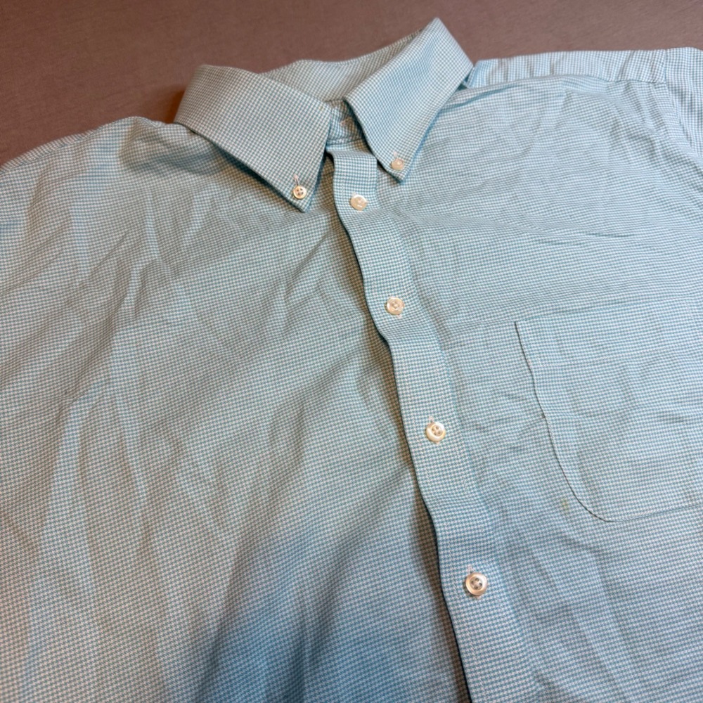 Stafford Travel Mens 17.5 34-35 Blue Xl Houndstooth Oxford Button Down Shirt